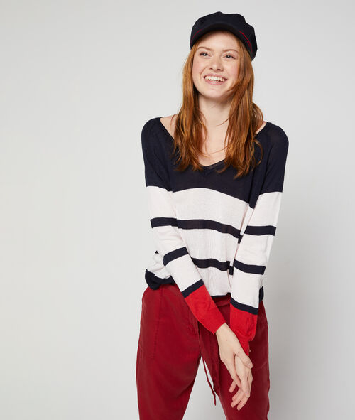 Jersey cuello en V rayado Jersey cuello en V rayado