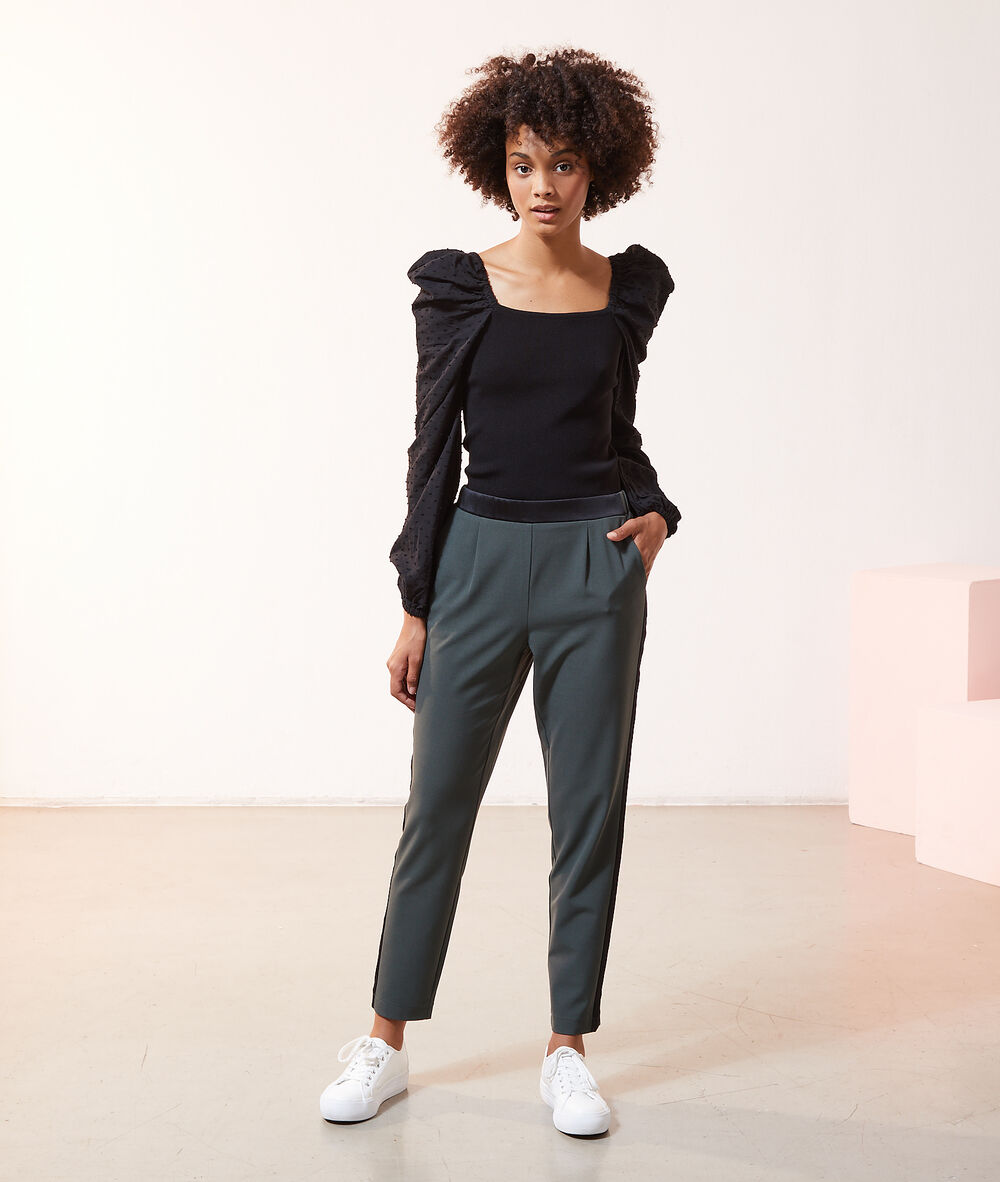 Pantalon côtés satinés foret.