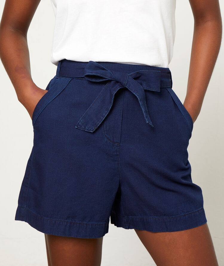 Pantalón corto anudado lazada índigo.