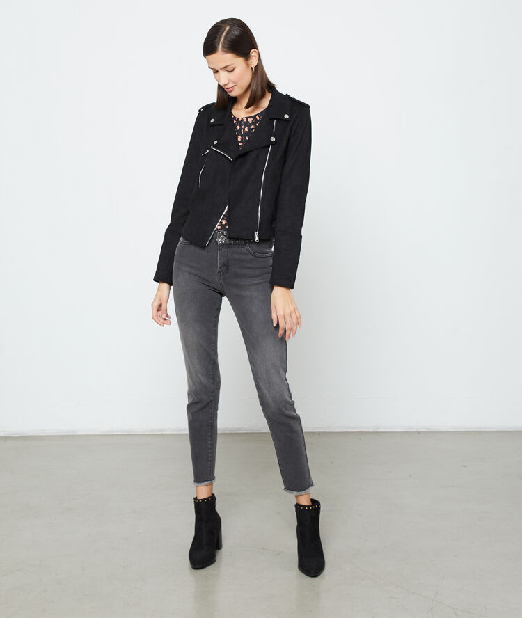 Chaqueta biker efecto ante negro.