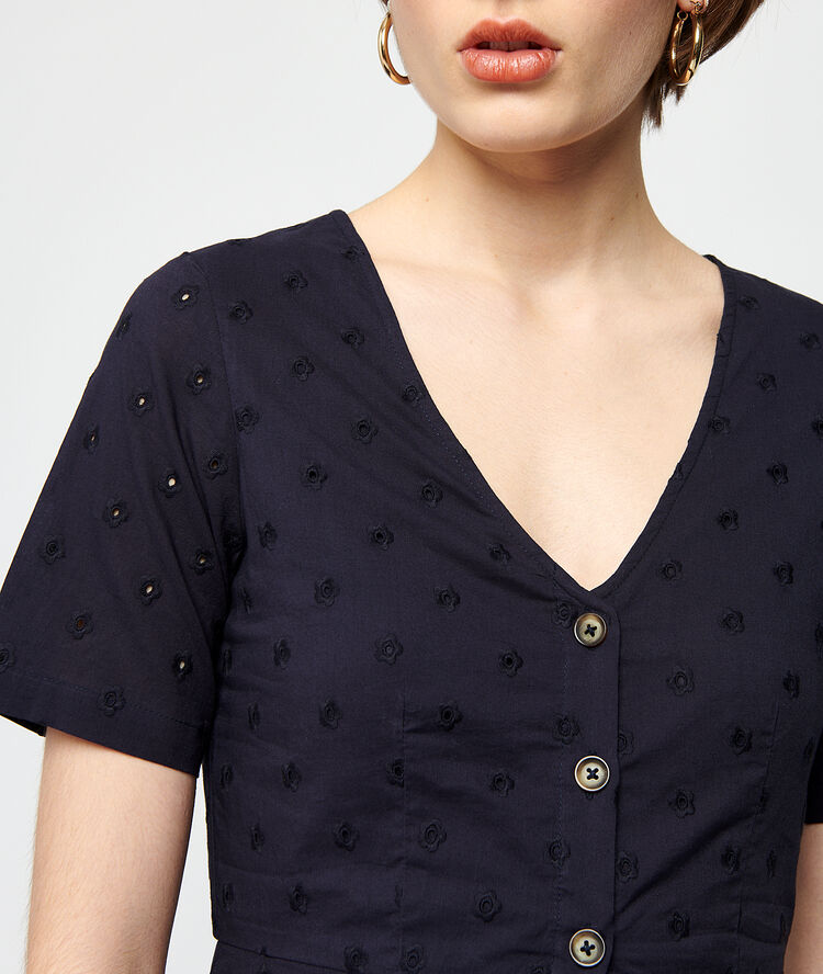 Vestido con botones guipur azul marino.