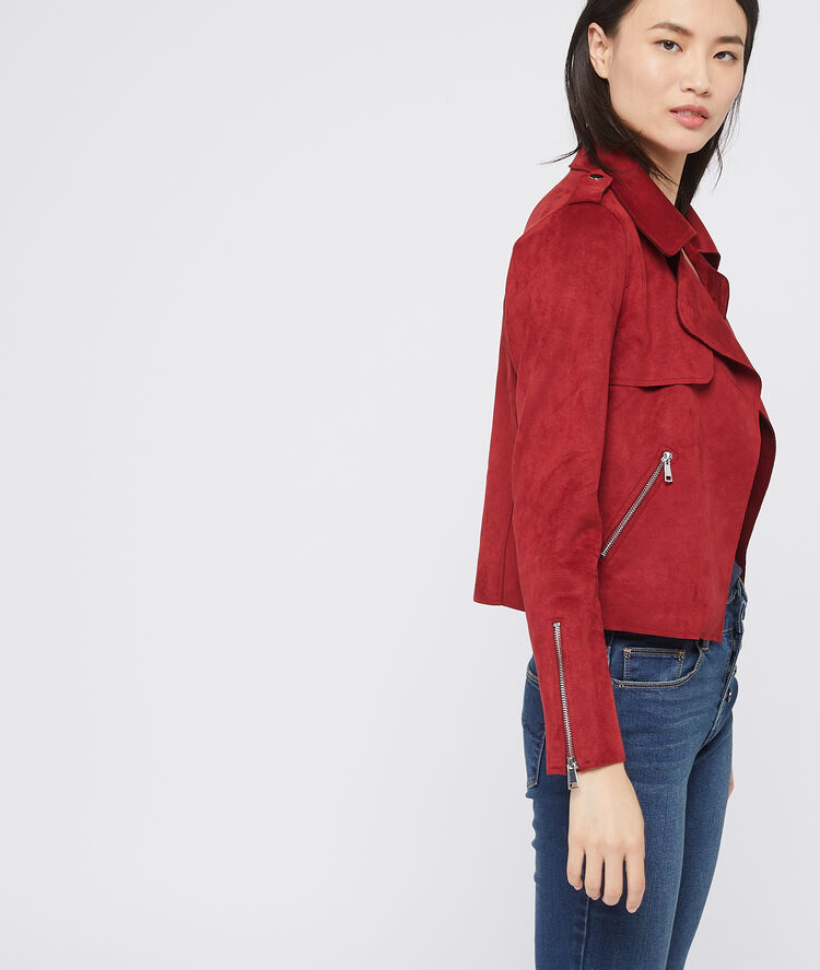 Chaqueta biker efecto ante granate.