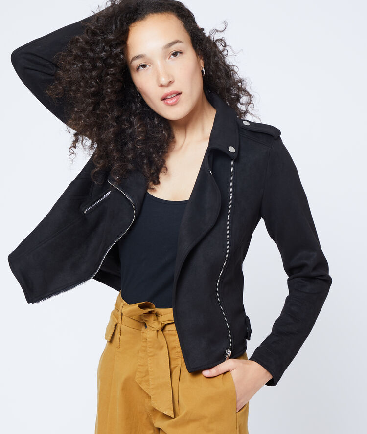 Chaqueta motera efecto ante negro.