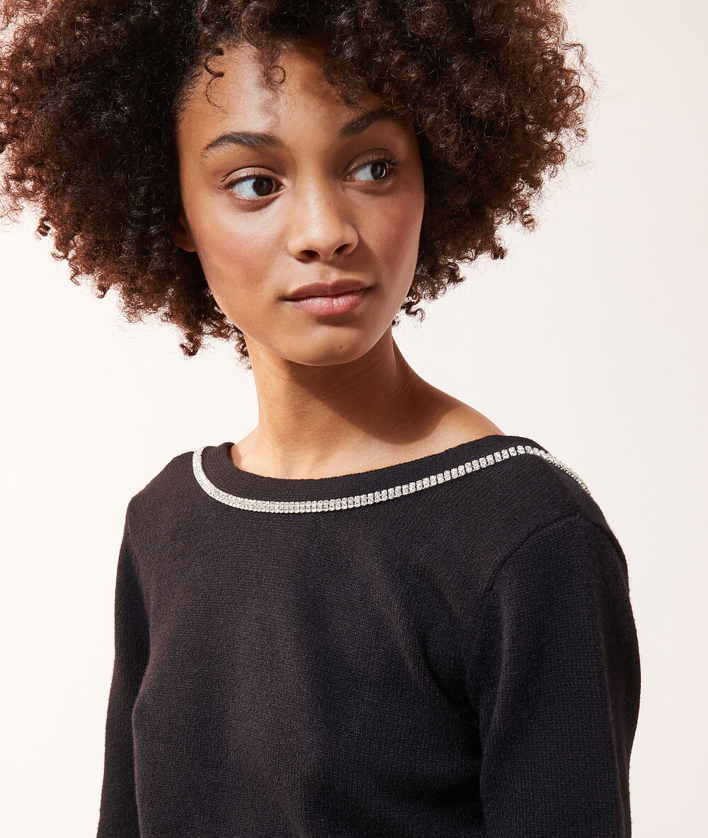 Jersey de punto, abertura espalda negro.