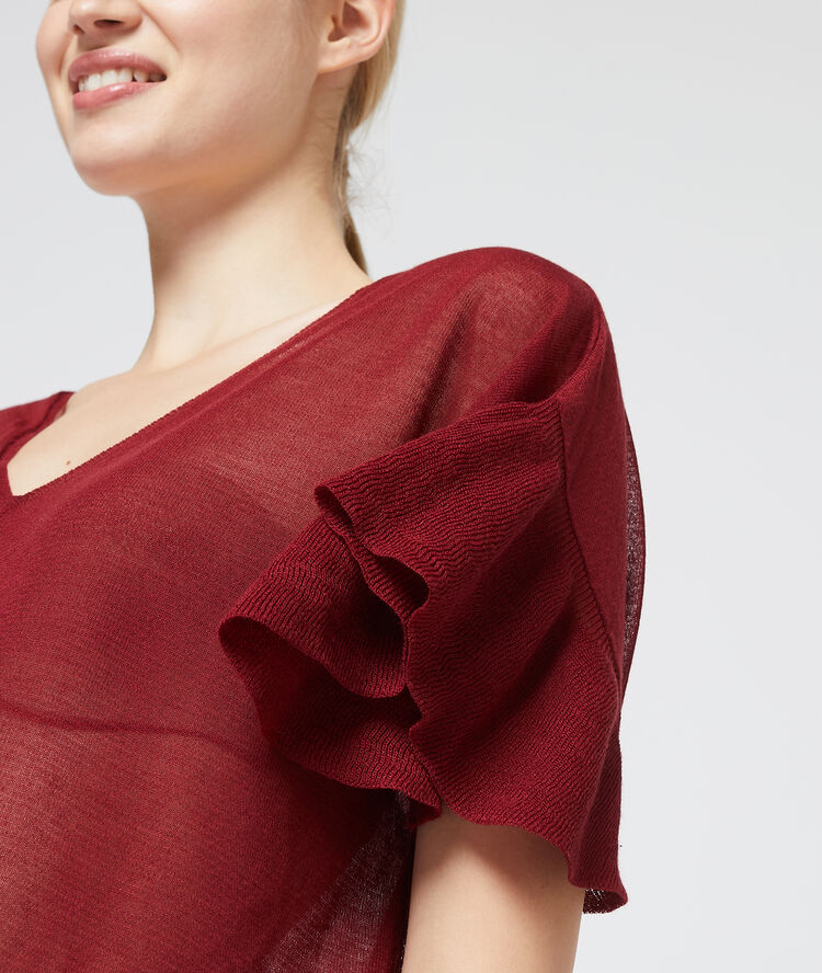 Camiseta efecto transparente de punto fino granate.