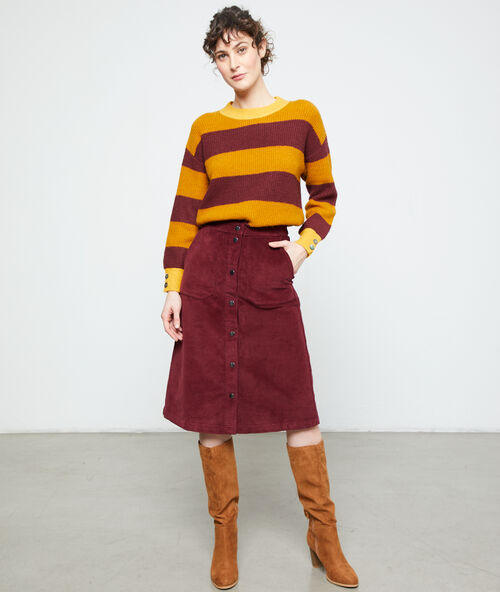 Jupe midi effet velours bordeaux.