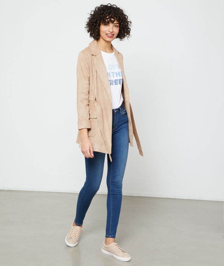 Trench corto efecto ante c.camel.