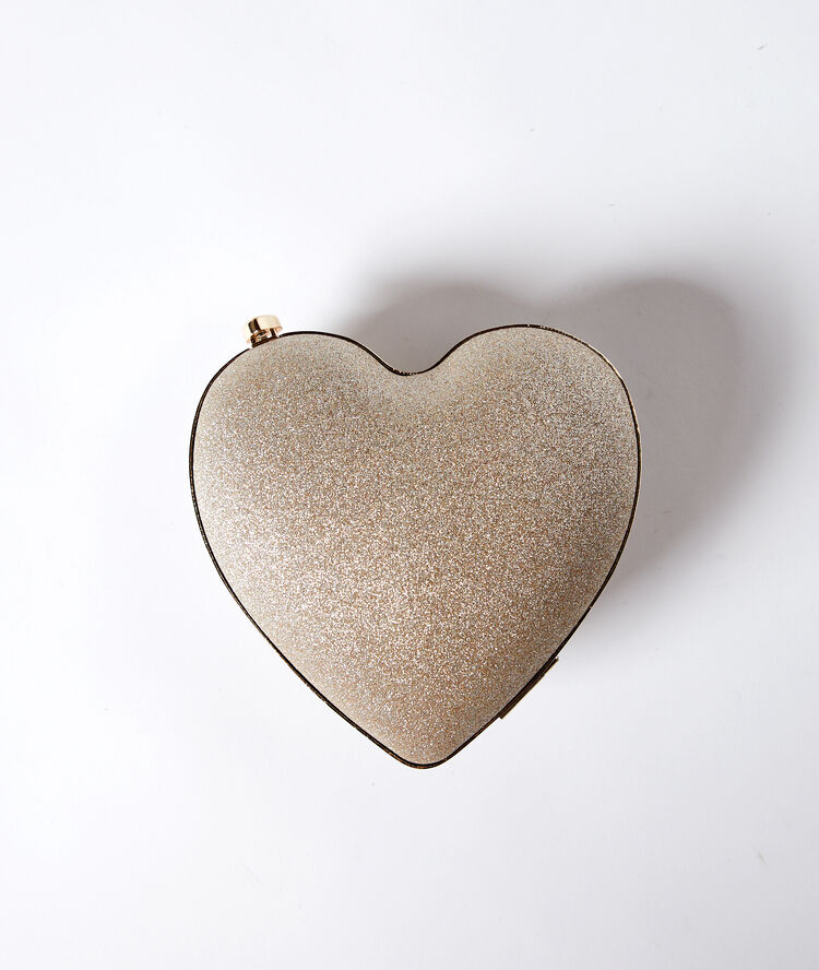 Minibolso en forma de corazón dorado.