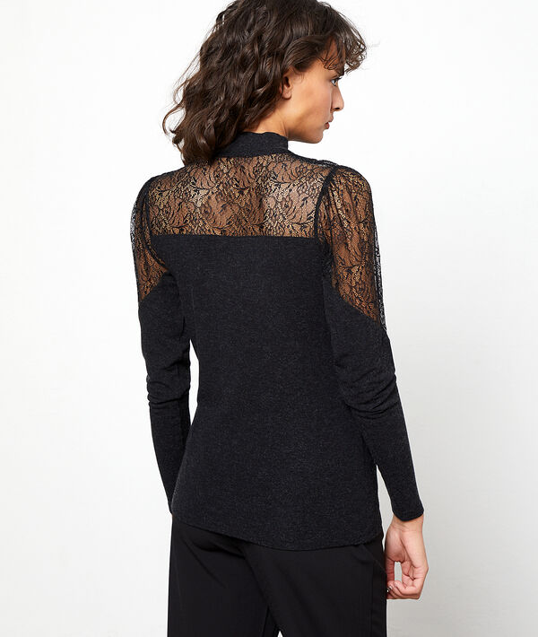Top de punto fino con detalles de encaje Top de punto fino con detalles de encaje