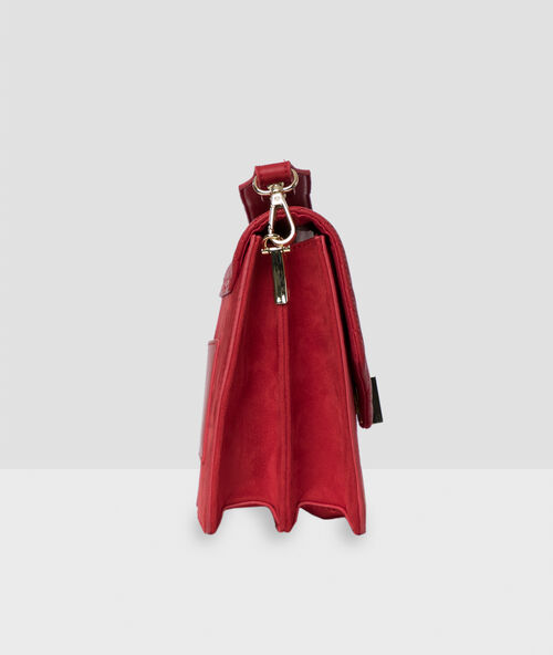 Bolso bandolera efecto piel y ante rojo.