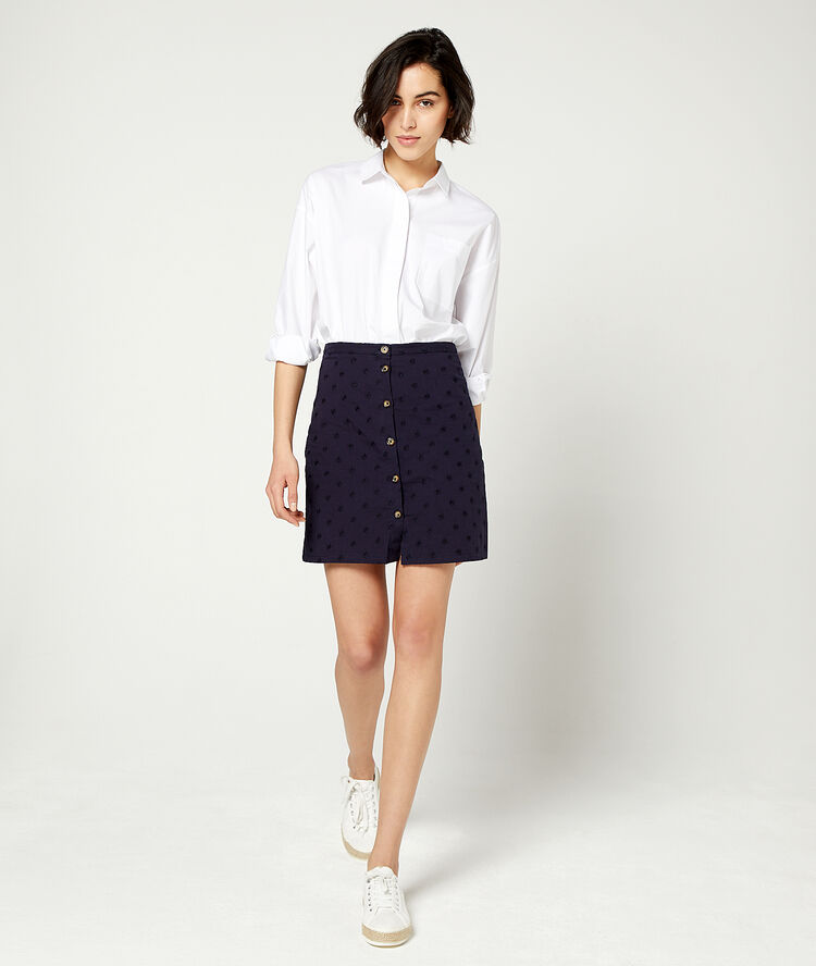 Falda con botones guipur azul marino.
