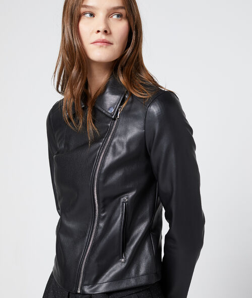 Chaqueta tipo biker efecto piel negro.
