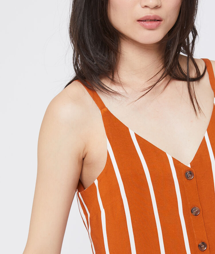 Camiseta de tirantes a rayas abotonada naranja.