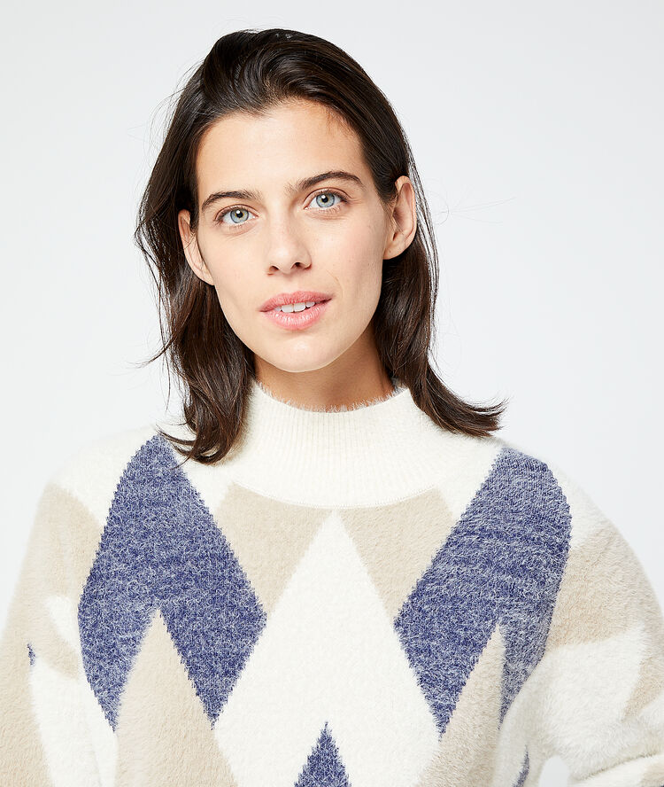 Jersey jacquard de cuello alto crudo.