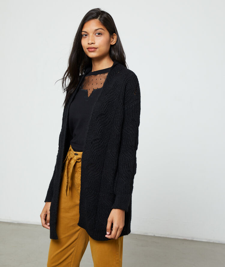 Chaqueta de punto calado negro.
