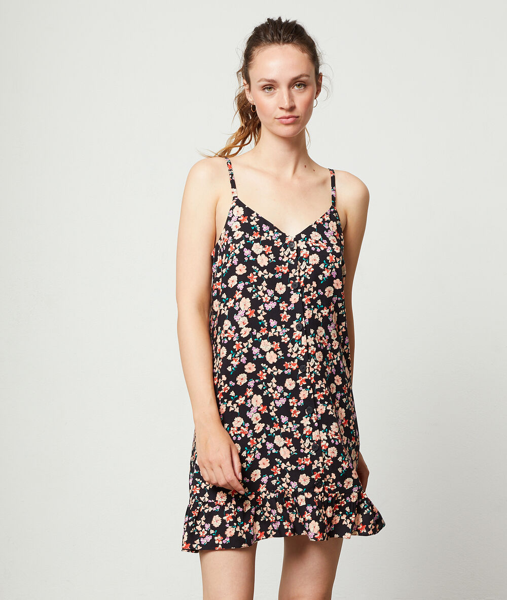 Vestido tirantes estampado floral negro.