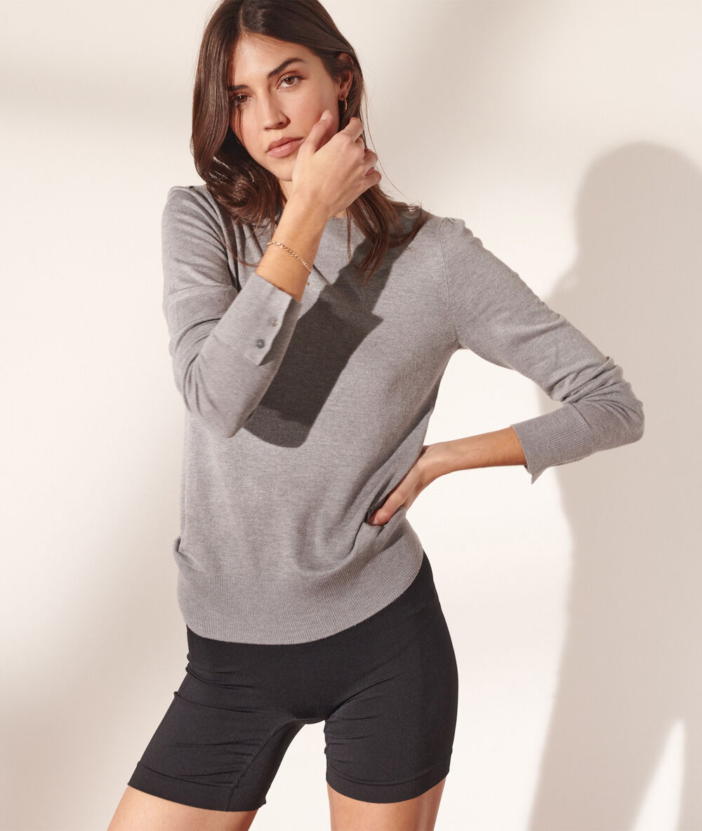 Jersey de punto fino c.gris jaspeado.