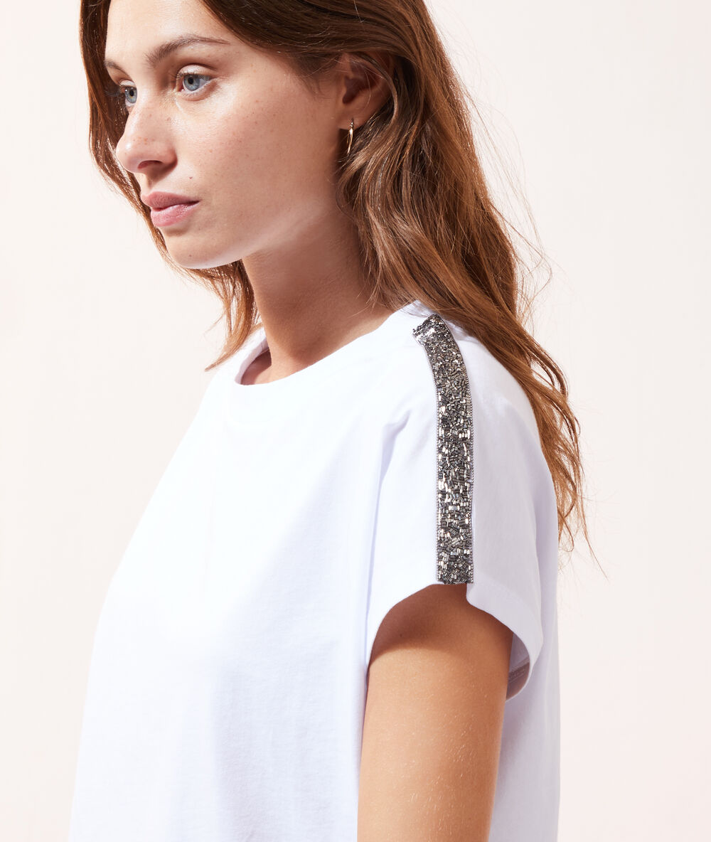 Camiseta franjas metalizadas blanco.