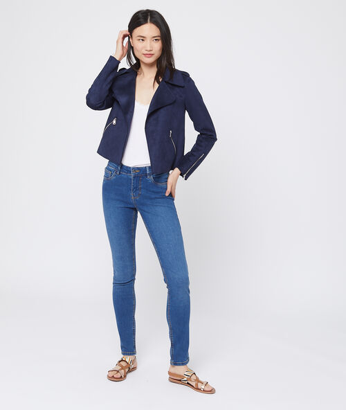 Chaqueta biker efecto ante azul marino.