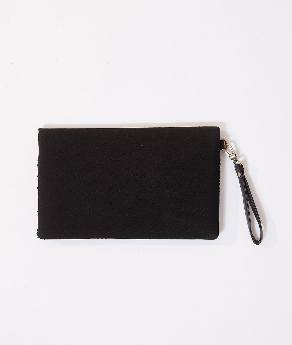 Bolso tipo cartera con lentejuelas negro.