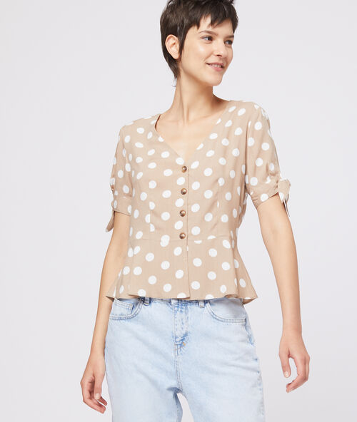 Blusa anudada a lunares c.beige.