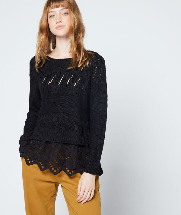 Suéter de punto grueso con detalles en crochet Suéter de punto grueso con detalles en crochet