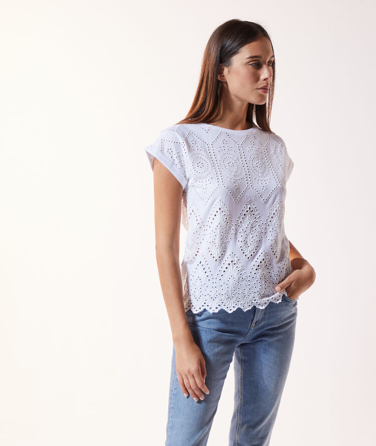 T-shirt guipure blanc.