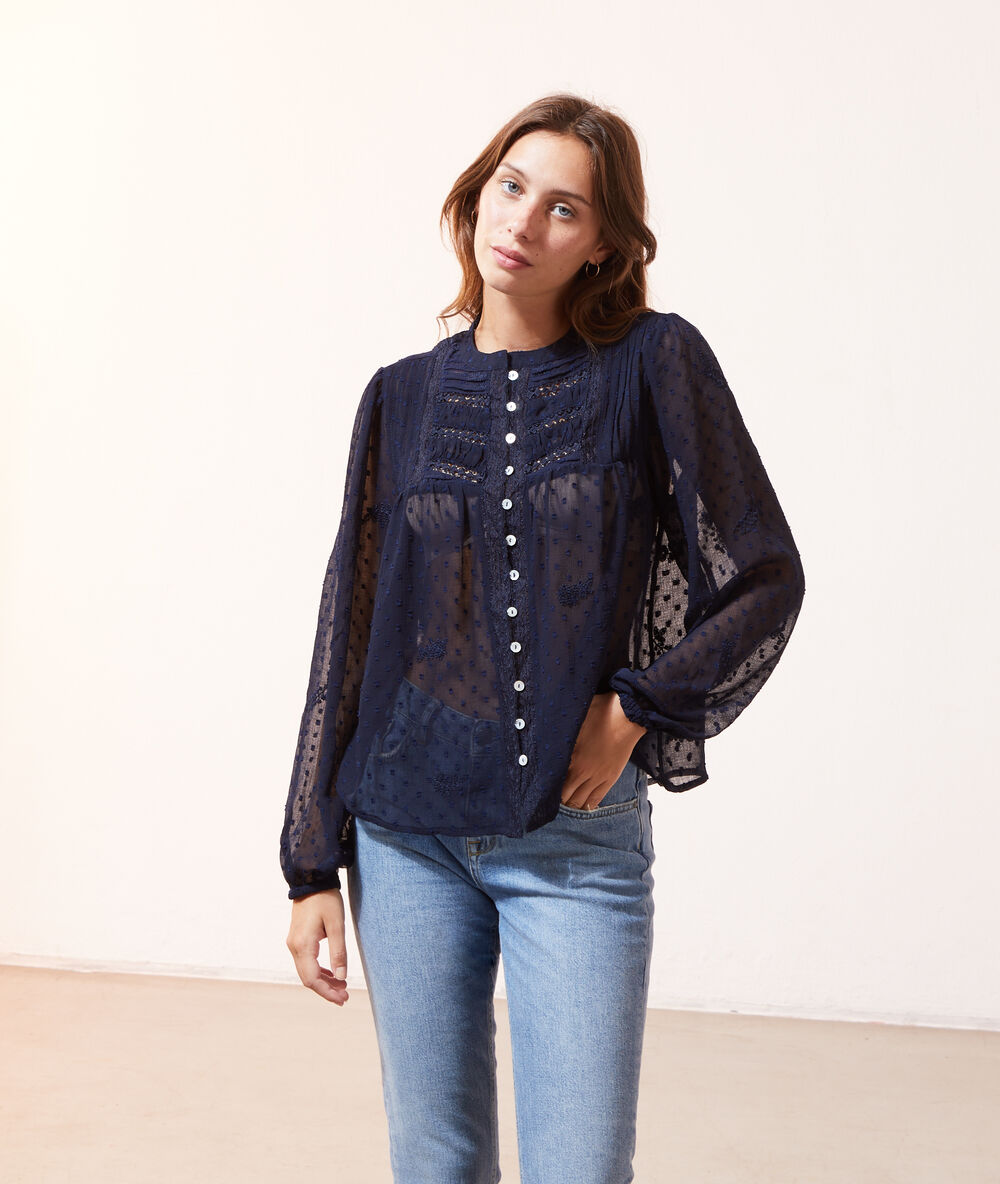 Blusa tul plumeti azul marino.