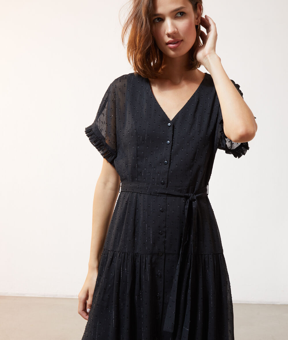 Vestido largo tul plumeti negro.