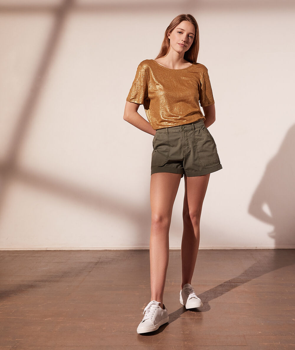 Camiseta irisada de lino bronce.