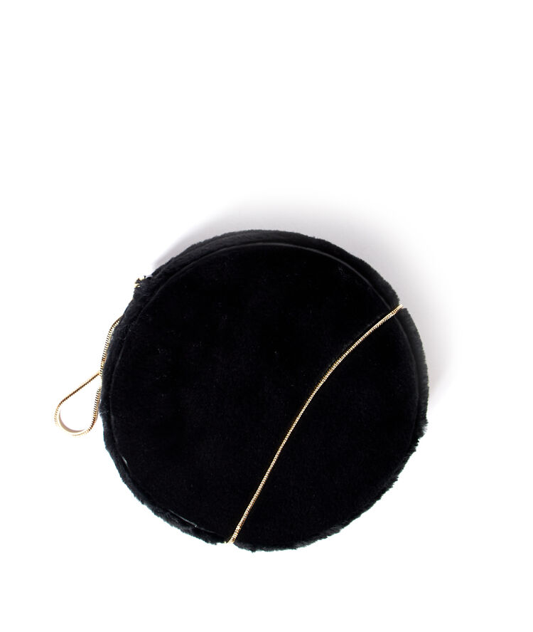 Bolso redondo efecto terciopelo negro.