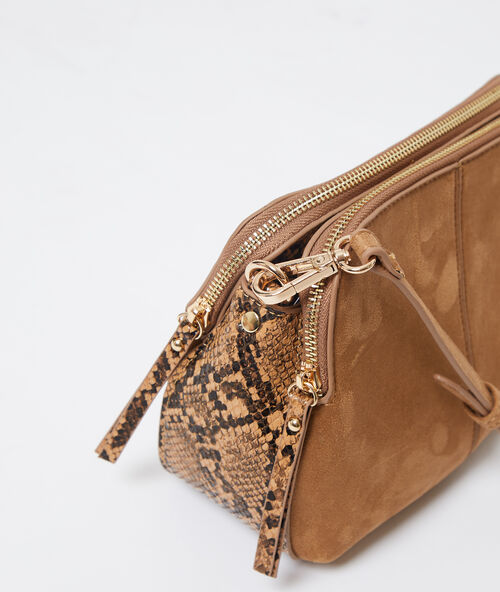 Bolso bandolera efecto ante y serpiente c.camel.