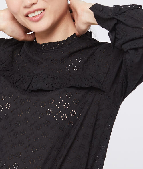 Blusa de algodón de guipir negro.