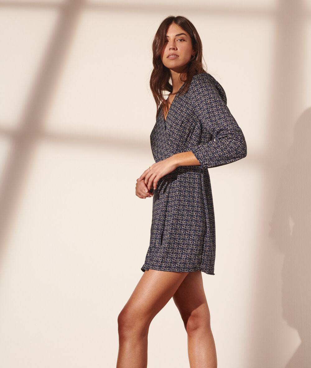 Robe portefeuille manches ballon bleu marine.