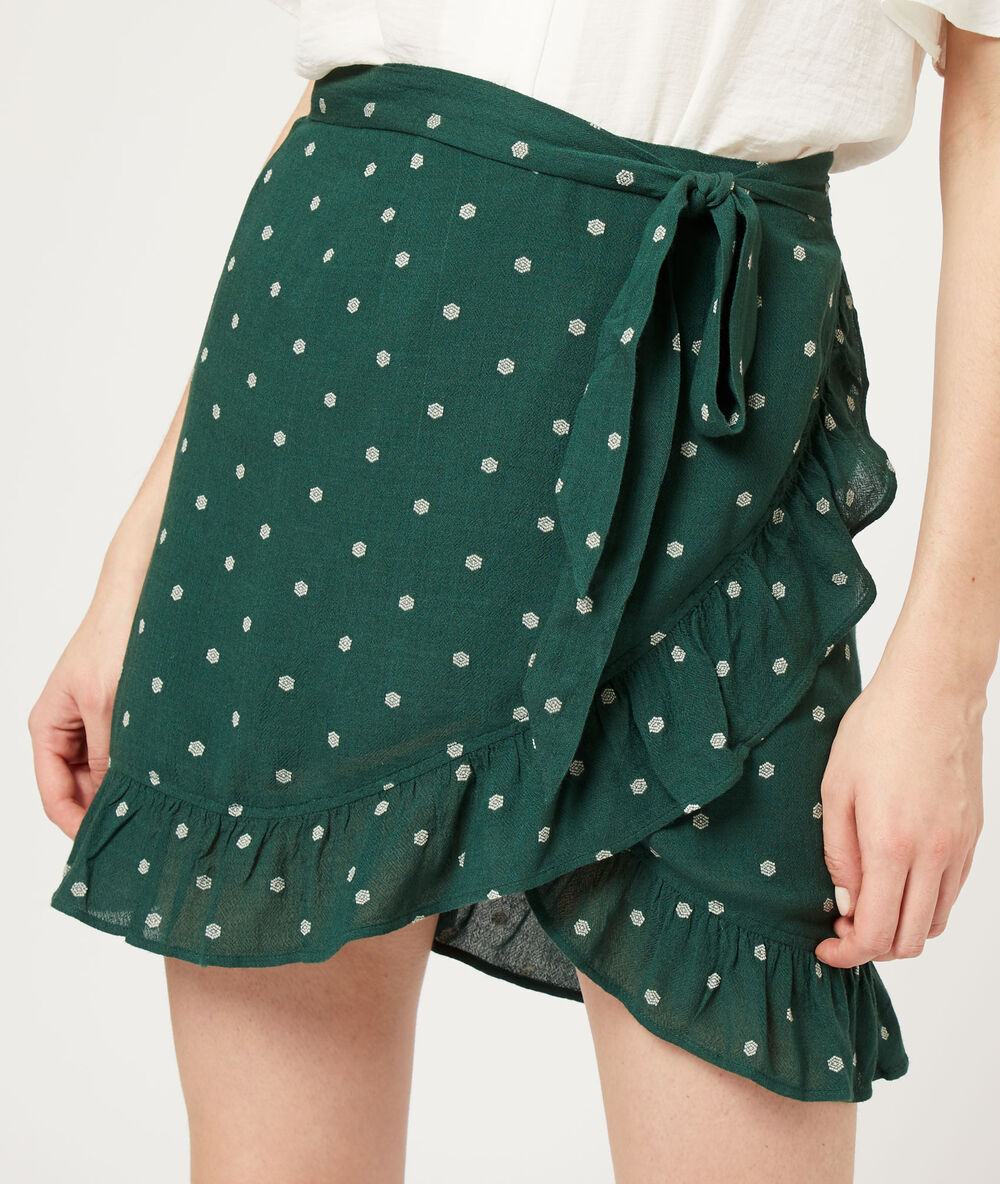 Falda con volantes, estampado de lunares turquesa.
