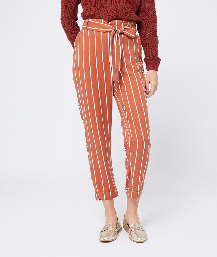 Pantalón de talle alto en tencel naranja.