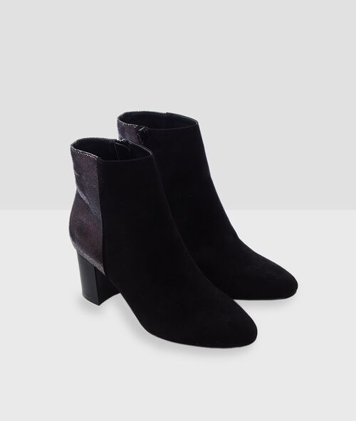 Botines con tacón dos texturas negro.